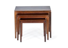 E.E. Meyer; Set of three Imbuia nesting tables for Binnehuis, South Africa