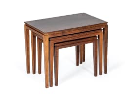 E.E. Meyer; Set of three Imbuia nesting tables for Binnehuis, South Africa