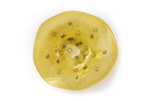 Adam Jablonski; An amber lead crystal bowl with embedded metal mesh