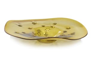 Adam Jablonski; An amber lead crystal bowl with embedded metal mesh