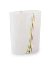 Bertil Vallien- Kosta Boda Glass; Rainbow series, oval-shaped mottled glass vase with applied vertical and diagonal slip trail coloured glass motif