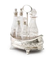 A George III silver and cut-glass cruet set, Abstinando King, London, 1802