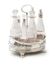 A George III silver and cut-glass cruet set, Abstinando King, London, 1802