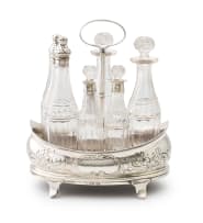 A George III silver and cut-glass cruet set, Abstinando King, London, 1802