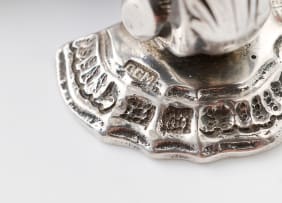 A pair of Portuguese silver three-light ornate leaf candelabra, c.1881-1887