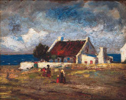 Nita Spilhaus; Coastal Cottage with Figures