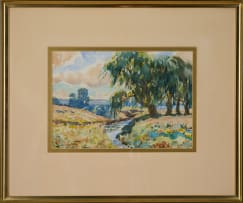Sydney Carter; Landscape with Stream and Willow Trees
