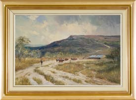 Christopher Tugwell; Landscape with Figure, Road and Cattle