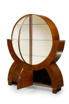 Art Deco walnut veneer and glass circular cabinet