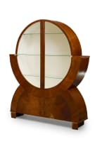 Art Deco walnut veneer and glass circular cabinet