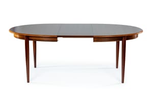 Gudme Møbelfabrik; Rosewood and teak extending dining table, Denmark