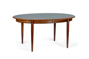 Gudme Møbelfabrik; Rosewood and teak extending dining table, Denmark
