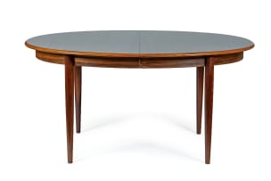 Gudme Møbelfabrik; Rosewood and teak extending dining table, Denmark