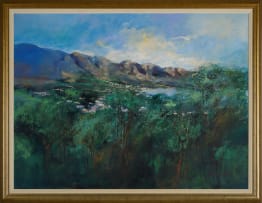 Derric van Rensburg; View of a Town through a Thicket
