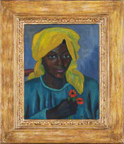 Maggie Laubser; Portrait of a Woman with Headscarf Holding Flowers