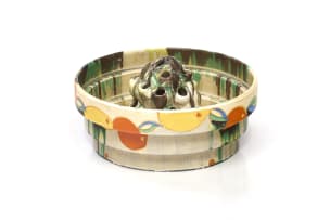 Clarice Cliff; A Clarice Cliff 'Delecia Bizzare' bowl and flower frog