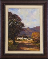 Don Madge; Landscape with Cape Dutch Buildings and Mountains