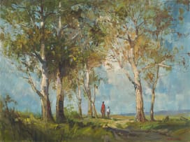 Titta Fasciotti; Landscape with Trees and Two Figures