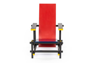 Gerrit Rietveld; 'Red and Blue' armchair after a 1918 design by Gerrit Rietveld,
