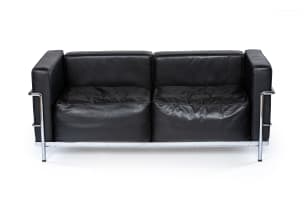 Le Corbusier, Pierre Jeanneret & Charlotte Perriand; LC2 'Grand Confort', two-seater sofa after a 1928 design by Le Corbusier, Pierre Jeanneret and Charlotte Perriand, Italy