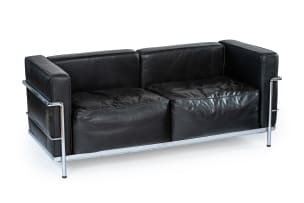 Le Corbusier, Pierre Jeanneret & Charlotte Perriand; LC2 'Grand Confort', two-seater sofa after a 1928 design by Le Corbusier, Pierre Jeanneret and Charlotte Perriand, Italy