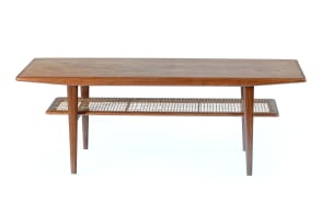 Teak and cane two-tier coffee table, Denmark
