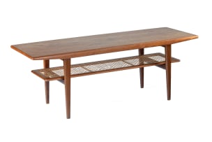 Teak and cane two-tier coffee table, Denmark
