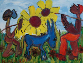Frans Claerhout; Figures, Donkey and Sunflowers