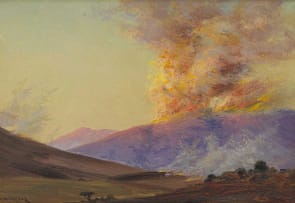 Willem Hermanus Coetzer; Landscape with Distant Mountain and Fire along Ridge
