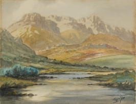 Tinus de Jongh; Riverscape with Distant Mountains
