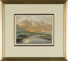 Tinus de Jongh; Riverscape with Distant Mountains