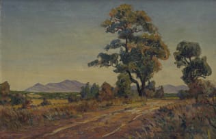 Erich Mayer; Tree and Road in a Landscape with Distant Mountains