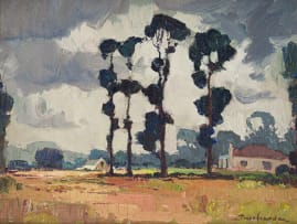 Piet van Heerden; Landscape with Trees and House
