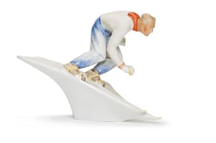 Herend; Figure of a skier, designed by Ambrózy Sándor, Hungary
