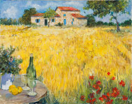 Ann Nosworthy; Landscape with Wine Bottle