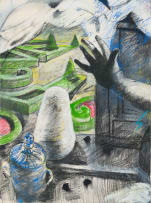 Louis Jansen van Vuuren; Still Life with Hands and Figure, triptych