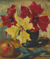 Otto Klar; Still Life with Hibiscus and Apple