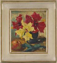Otto Klar; Still Life with Hibiscus and Apple