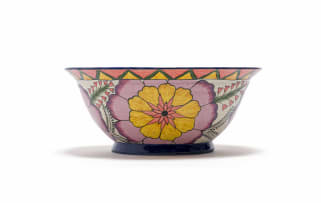 Ardmore Ceramic Studio; Yellow and purple fish and flower bowl