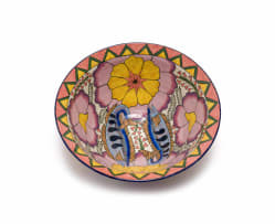 Ardmore Ceramic Studio; Yellow and purple fish and flower bowl