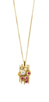 Geometric ruby and diamond necklace