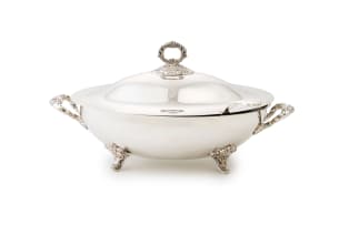 An electroplated silver electroplated soup tureen and ladle, stamped Emess silverware, 20th century