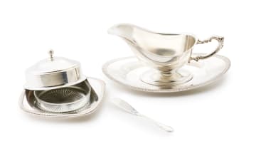 An electroplated silver sauceboat-on-stand, 20th century