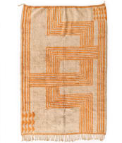 Herringbone; Grey and orange vintage Berber rug, Morocco