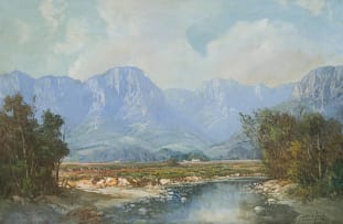 Gabriel de Jongh; Landscape with Stream and Distant Mountains