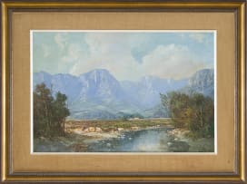 Gabriel de Jongh; Landscape with Stream and Distant Mountains