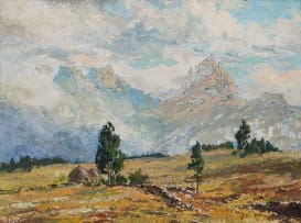 Otto Klar; Two Huts in a Mountainous Landscape