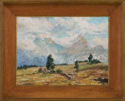 Otto Klar; Two Huts in a Mountainous Landscape