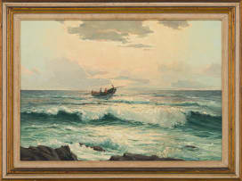 Giuseppe (Catty) Cattaruzza; Seascape with Fishing Boat