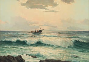 Giuseppe (Catty) Cattaruzza; Seascape with Fishing Boat
